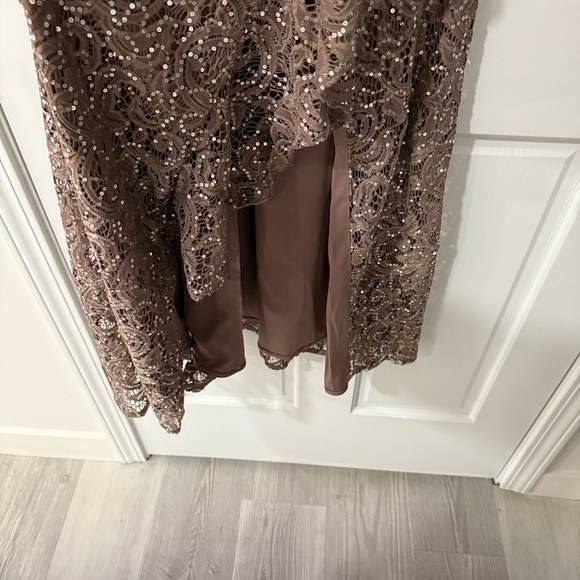 Alex Evenings One-Shoulder Sequin Lace Gown in Mocha - Picture 7 of 12